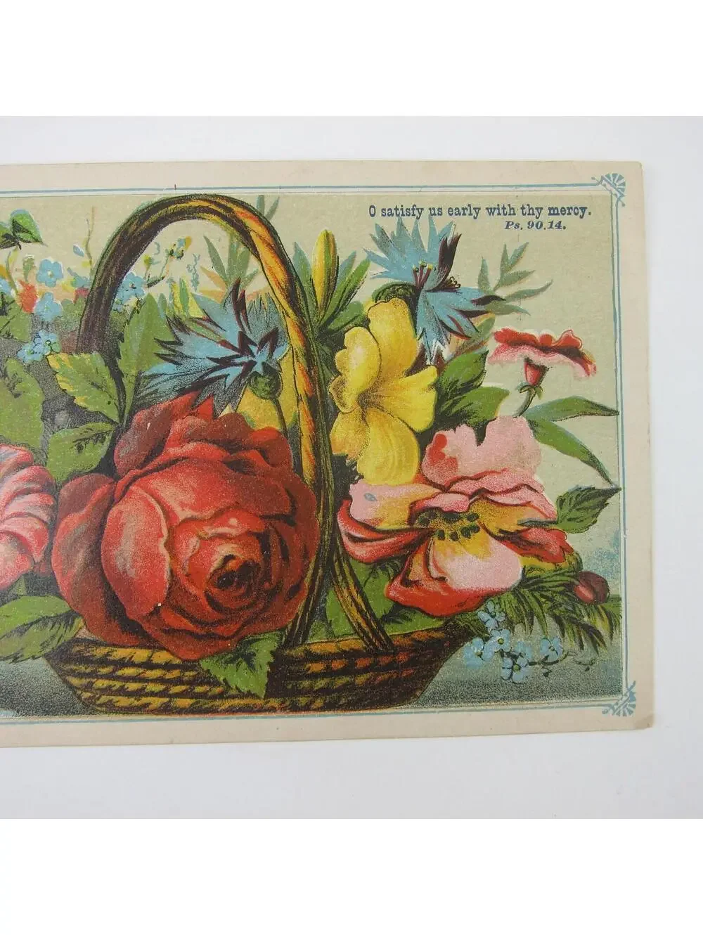 Victorian Greeting Card Basket Flowers Red Rose Pink Yellow Blue Floral Antique
